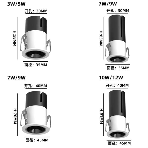 Full-angle Lens Spot Lights 3-15W High CRI 98 Modern Design Anti-Glare Aluminum for Home Office Spotlight Led