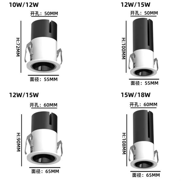 Full-angle Lens Spot Lights 3-15W High CRI 98 Modern Design Anti-Glare Aluminum for Home Office Spotlight Led
