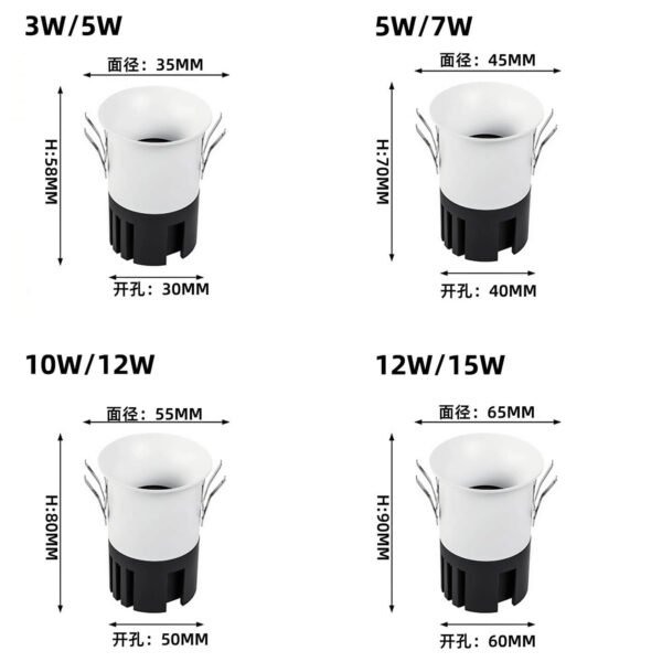 Modern LED Anti-Glare Recessed Spotlights for Hotels 30 40 50 60mm Cutout Sizes AC220V Constant Current DC24V Constant Voltage