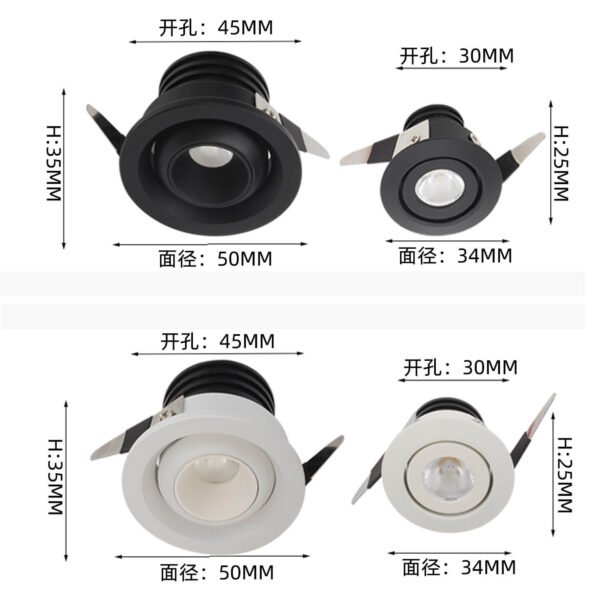 Mini Recessed Led Down Lights 3W Mini Cob Spotlight Indoor Been Angle 24 Degree Recessed LED Downlight for Jewelry Display
